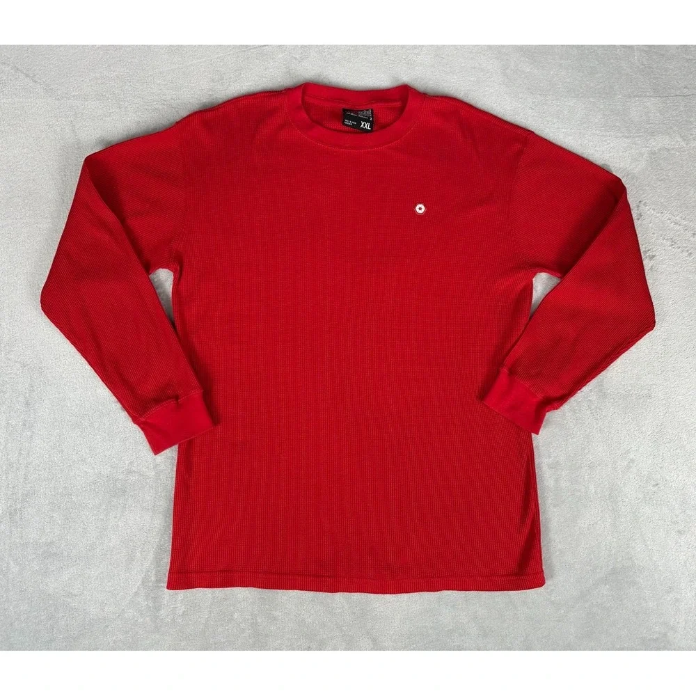 South Pole Y2K Red Thermal Waffle Knit Crewneck Sweater Men's XXL Long Sleeve